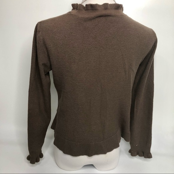 J. JILL VINTAGE WOMENS BROWN RUFFLED BUTTON UP SWEATER CARDIGAN #8 - Picture 2 of 8